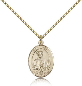 Gold Filled St. Jude Thaddeus Pendant, Gold Filled Lite Curb Chain, Medium Size Catholic Medal, 3/4" x 1/2" Gold Filled St. Jude Thaddeus Pendant, Gold Filled Lite Curb Chain, Medium Size Catholic Medal, 3/4" x 1/2"
