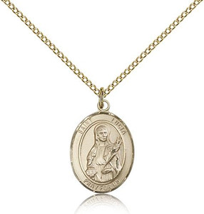 Gold Filled St. Lucia of Syracuse Pendant, Gold Filled Lite Curb Chain, Medium Size Catholic Medal, 3/4" x 1/2" Gold Filled St. Lucia of Syracuse Pendant, Gold Filled Lite Curb Chain, Medium Size Catholic Medal, 3/4" x 1/2"