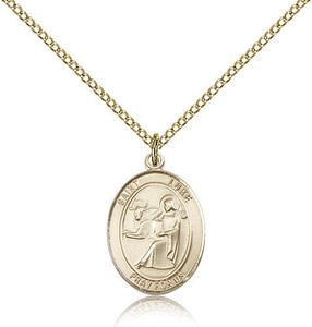 Gold Filled St. Luke the Apostle Pendant, Gold Filled Lite Curb Chain, Medium Size Catholic Medal, 3/4" x 1/2" Gold Filled St. Luke the Apostle Pendant, Gold Filled Lite Curb Chain, Medium Size Catholic Medal, 3/4" x 1/2"