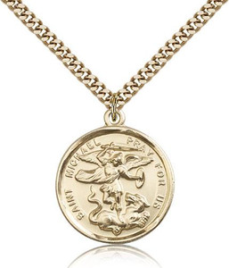 Gold Filled St. Michael the Archangel Pendant, Stainless Gold Heavy Curb Chain, 1" x 7/8" Gold Filled St. Michael the Archangel Pendant, Stainless Gold Heavy Curb Chain, 1" x 7/8"