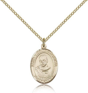 Gold Filled St. Maximilian Kolbe Pendant, Gold Filled Lite Curb Chain, Medium Size Catholic Medal, 3/4" x 1/2" Gold Filled St. Maximilian Kolbe Pendant, Gold Filled Lite Curb Chain, Medium Size Catholic Medal, 3/4" x 1/2"