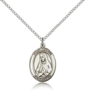 Sterling Silver St. Martha Pendant, Lite Curb Chain, Medium Size Catholic Medal, 3/4" x 1/2" Sterling Silver St. Martha Pendant, Lite Curb Chain, Medium Size Catholic Medal, 3/4" x 1/2"