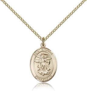 Gold Filled St. Michael the Archangel Pendant, Gold Filled Lite Curb Chain, Medium Size Catholic Medal, 3/4" x 1/2" Gold Filled St. Michael the Archangel Pendant, Gold Filled Lite Curb Chain, Medium Size Catholic Medal, 3/4" x 1/2"