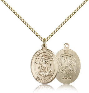 Gold Filled St. Michael / Nat'l Guard Pendant, Gold Filled Lite Curb Chain, Medium Size Catholic Medal, 3/4" x 1/2" Gold Filled St. Michael / Nat'l Guard Pendant, Gold Filled Lite Curb Chain, Medium Size Catholic Medal, 3/4" x 1/2"
