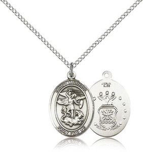Sterling Silver St. Michael / Air Force Pendant, Sterling Silver Lite Curb Chain, Medium Size Catholic Medal, 3/4" x 1/2" Sterling Silver St. Michael / Air Force Pendant, Sterling Silver Lite Curb Chain, Medium Size Catholic Medal, 3/4" x 1/2"