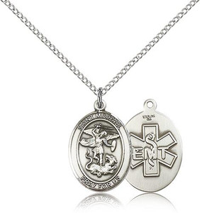 Sterling Silver St. Michael / Emt Pendant, Sterling Silver Lite Curb Chain, Medium Size Catholic Medal, 3/4" x 1/2" Sterling Silver St. Michael / Emt Pendant, Sterling Silver Lite Curb Chain, Medium Size Catholic Medal, 3/4" x 1/2"