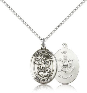 Sterling Silver St. Michael / Army Pendant, Sterling Silver Lite Curb Chain, Medium Size Catholic Medal, 3/4" x 1/2" Sterling Silver St. Michael / Army Pendant, Sterling Silver Lite Curb Chain, Medium Size Catholic Medal, 3/4" x 1/2"