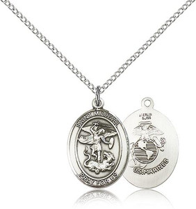 Sterling Silver St. Michael / Marines Pendant, Sterling Silver Lite Curb Chain, Medium Size Catholic Medal, 3/4" x 1/2" Sterling Silver St. Michael / Marines Pendant, Sterling Silver Lite Curb Chain, Medium Size Catholic Medal, 3/4" x 1/2"