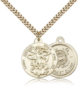 Gold Filled St. Michael the Archangel Coast Guard Pendant, Gold Heavy Curb Chain, 7/8" x 3/4" Gold Filled St. Michael the Archangel Coast Guard Pendant, Gold Heavy Curb Chain, 7/8" x 3/4"