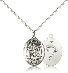Sterling Silver St. Michael / Paratrooper Pendant, Sterling Silver Lite Curb Chain, Medium Size Catholic Medal, 3/4" x 1/2" Sterling Silver St. Michael / Paratrooper Pendant, Sterling Silver Lite Curb Chain, Medium Size Catholic Medal, 3/4" x 1/2"