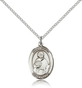 Sterling Silver St. Philip Neri Pendant, Lite Curb Chain, Medium Size Catholic Medal, 3/4" x 1/2" Sterling Silver St. Philip Neri Pendant, Lite Curb Chain, Medium Size Catholic Medal, 3/4" x 1/2"