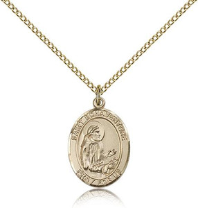 Gold Filled St. Bonaventure Pendant, Gold Filled Lite Curb Chain, Medium Size Catholic Medal, 3/4" x 1/2" Gold Filled St. Bonaventure Pendant, Gold Filled Lite Curb Chain, Medium Size Catholic Medal, 3/4" x 1/2"