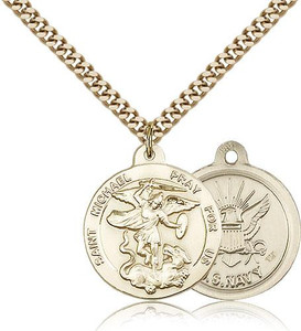 Gold Filled St. Michael the Archangel Navy Pendant, Gold Heavy Curb Chain, 7/8" x 3/4" Gold Filled St. Michael the Archangel Navy Pendant, Gold Heavy Curb Chain, 7/8" x 3/4"
