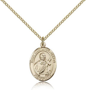 Gold Filled St. Martin De Porres Pendant, Gold Filled Lite Curb Chain, Medium Size Catholic Medal, 3/4" x 1/2" Gold Filled St. Martin De Porres Pendant, Gold Filled Lite Curb Chain, Medium Size Catholic Medal, 3/4" x 1/2"