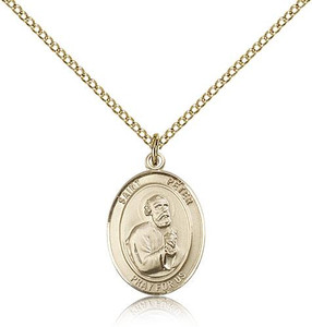 Gold Filled St. Peter the Apostle Pendant, Gold Filled Lite Curb Chain, Medium Size Catholic Medal, 3/4" x 1/2" Gold Filled St. Peter the Apostle Pendant, Gold Filled Lite Curb Chain, Medium Size Catholic Medal, 3/4" x 1/2"