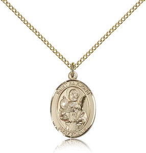 Gold Filled St. Raymond Nonnatus Pendant, Gold Filled Lite Curb Chain, Medium Size Catholic Medal, 3/4" x 1/2" Gold Filled St. Raymond Nonnatus Pendant, Gold Filled Lite Curb Chain, Medium Size Catholic Medal, 3/4" x 1/2"