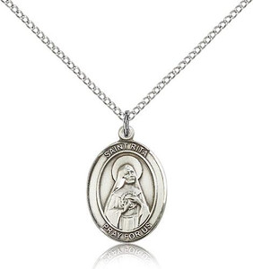 Sterling Silver St. Rita of Cascia Pendant, Lite Curb Chain, Medium Size Catholic Medal, 3/4" x 1/2" Sterling Silver St. Rita of Cascia Pendant, Lite Curb Chain, Medium Size Catholic Medal, 3/4" x 1/2"