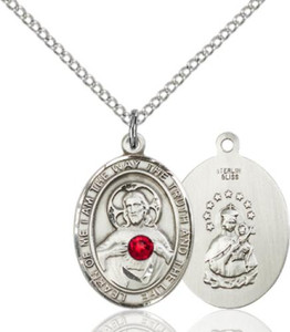 Sterling Silver Oval Scapular Medal with Ruby 8098SS-STN7/18SS Sterling Silver Oval Scapular Medal with Ruby 8098SS-STN7/18SS