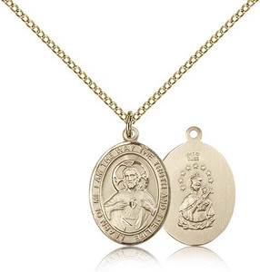 Gold Filled Scapular Pendant, Gold Filled Lite Curb Chain, Medium Size Catholic Medal, 3/4" x 1/2" Gold Filled Scapular Pendant, Gold Filled Lite Curb Chain, Medium Size Catholic Medal, 3/4" x 1/2"