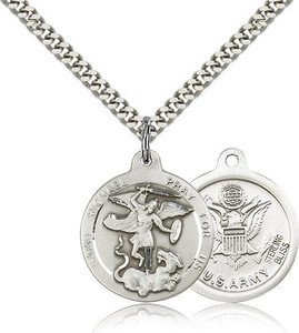 Sterling Silver St. Michael the Archangel Army Pendant, Heavy Curb Chain, 7/8" x 3/4" Sterling Silver St. Michael the Archangel Army Pendant, Heavy Curb Chain, 7/8" x 3/4"