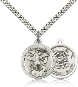 Sterling Silver St. Michael the Archangel Coast Guard Pendant, Heavy Curb Chain, 7/8" x 3/4" Sterling Silver St. Michael the Archangel Coast Guard Pendant, Heavy Curb Chain, 7/8" x 3/4"