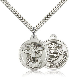 Sterling Silver St. Michael the Archangel Marine Pendant, Heavy Curb Chain, 7/8" x 3/4" Sterling Silver St. Michael the Archangel Marine Pendant, Heavy Curb Chain, 7/8" x 3/4"