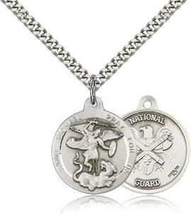Sterling Silver St. Michael the Archangel National Guard Pendant, Heavy Curb Chain, 7/8" x 3/4" Sterling Silver St. Michael the Archangel National Guard Pendant, Heavy Curb Chain, 7/8" x 3/4"