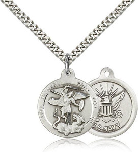 Sterling Silver St. Michael the Archangel Navy Pendant, Heavy Curb Chain, 7/8" x 3/4" Sterling Silver St. Michael the Archangel Navy Pendant, Heavy Curb Chain, 7/8" x 3/4"