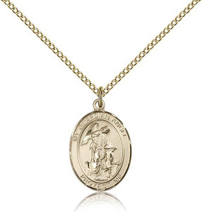Gold Filled Guardian Angel Pendant, Gold Filled Lite Curb Chain, Medium Size Catholic Medal, 3/4" x 1/2" Gold Filled Guardian Angel Pendant, Gold Filled Lite Curb Chain, Medium Size Catholic Medal, 3/4" x 1/2"