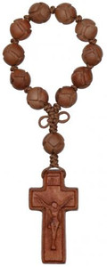 4 1/2" 1-Decade Rosary with Decoratively Carved Jujube Wood Beads (10mm), R3510 4 1/2" 1-Decade Rosary with Decoratively Carved Jujube Wood Beads (10mm), R3510