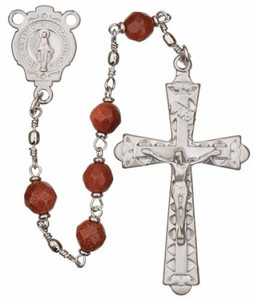 20" Chain-link Rosary with 6mm Gold Stone Beads, R1356 20" Chain-link Rosary with 6mm Gold Stone Beads, R1356