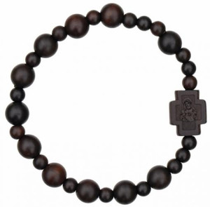 Rosary Bracelet with 8mm Striped Cut Jujube Wood Beads - For Petite Wrists , RBS2D Rosary Bracelet with 8mm Striped Cut Jujube Wood Beads - For Petite Wrists , RBS2D