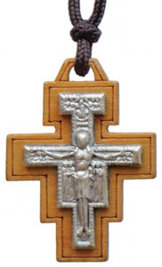 15" Necklace with 1.25" Wood San Damiano Crucifix, SN06 15" Necklace with 1.25" Wood San Damiano Crucifix, SN06
