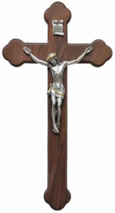 Walnut and Pewter 14"x7.63" Crucifix, WP8