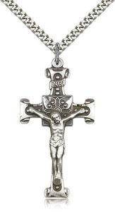Sterling Silver Crucifix Pendant, Stainless Silver Heavy Curb Chain, 1 3/4" x 7/8"