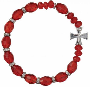 Rosary Bracelet with 10mm Red Crystal Beads, RBS26 Rosary Bracelet with 10mm Red Crystal Beads, RBS26
