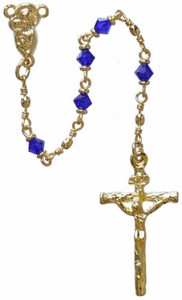 18" Chain-Link Rosary with 4mm Blue Crystal Beads, R2754 18" Chain-Link Rosary with 4mm Blue Crystal Beads, R2754
