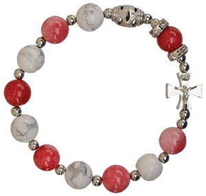 Rosary Bracelet Gemstone Pink/White 10mm RBA51