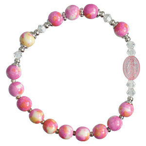 Rosary Bracelet Children Gemstone Pink 6mm  RCB41