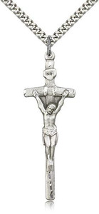 Sterling Silver Crucifix Pendant, Stainless Silver Heavy Curb Chain, 2" x 5/8"