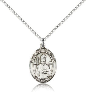 Sterling Silver St. Leo the Great Pendant, RhodiumLite Curb Chain, Medium Size Catholic Medal, 3/4" x 1/2"