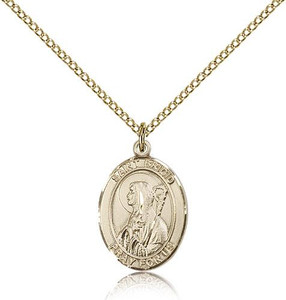Gold Filled St. Brigid of Ireland Pendant, Gold Filled Lite Curb Chain, Medium Size Catholic Medal, 3/4" x 1/2" Gold Filled St. Brigid of Ireland Pendant, Gold Filled Lite Curb Chain, Medium Size Catholic Medal, 3/4" x 1/2"