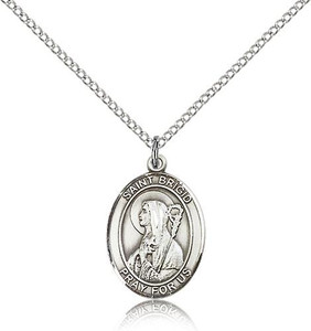 Sterling Silver St. Brigid of Ireland Pendant, Lite Curb Chain, Medium Size Catholic Medal, 3/4" x 1/2" Sterling Silver St. Brigid of Ireland Pendant, Lite Curb Chain, Medium Size Catholic Medal, 3/4" x 1/2"