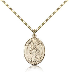 Gold Filled St. Stanislaus Pendant, Gold Filled Lite Curb Chain, Medium Size Catholic Medal, 3/4" x 1/2" Gold Filled St. Stanislaus Pendant, Gold Filled Lite Curb Chain, Medium Size Catholic Medal, 3/4" x 1/2"