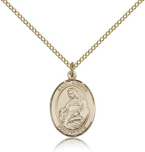Gold Filled St. Agnes of Rome Pendant, Gold Filled Lite Curb Chain, Medium Size Catholic Medal, 3/4" x 1/2" Gold Filled St. Agnes of Rome Pendant, Gold Filled Lite Curb Chain, Medium Size Catholic Medal, 3/4" x 1/2"