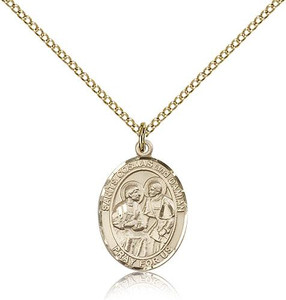 Gold Filled Sts. Cosmas & Damian Pendant, Gold Filled Lite Curb Chain, Medium Size Catholic Medal, 3/4" x 1/2" Gold Filled Sts. Cosmas & Damian Pendant, Gold Filled Lite Curb Chain, Medium Size Catholic Medal, 3/4" x 1/2"