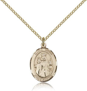 Gold Filled Maria Stein Pendant, Gold Filled Lite Curb Chain, Medium Size Catholic Medal, 3/4" x 1/2" Gold Filled Maria Stein Pendant, Gold Filled Lite Curb Chain, Medium Size Catholic Medal, 3/4" x 1/2"