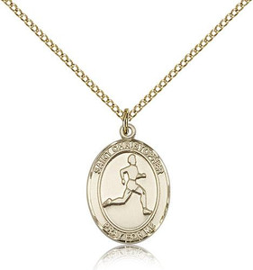 Gold Filled St. Christopher/Track & Field Pendant, GF Lite Curb Chain, Medium Size Catholic Medal, 3/4" x 1/2" Gold Filled St. Christopher/Track & Field Pendant, GF Lite Curb Chain, Medium Size Catholic Medal, 3/4" x 1/2"
