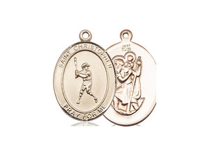 Gold Filled St. Christopher/Baseball Pendant, GF Lite Curb Chain, Medium Size Catholic Medal, 3/4" x 1/2" Gold Filled St. Christopher/Baseball Pendant, GF Lite Curb Chain, Medium Size Catholic Medal, 3/4" x 1/2"