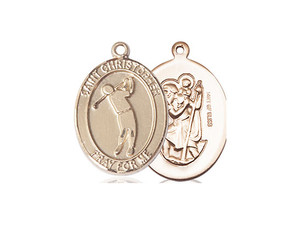Gold Filled St. Christopher/Golf Pendant, GF Lite Curb Chain, Medium Size Catholic Medal, 3/4" x 1/2" Gold Filled St. Christopher/Golf Pendant, GF Lite Curb Chain, Medium Size Catholic Medal, 3/4" x 1/2"